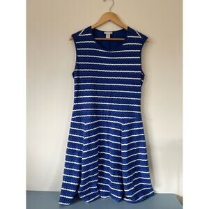 Cache womens dress size L blue and white eyelet lined knee length sleeveless